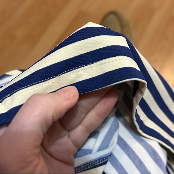 J. McLaughlin blue cream/white stripe 3/4 length size medium shirt - Picture 7 of 9